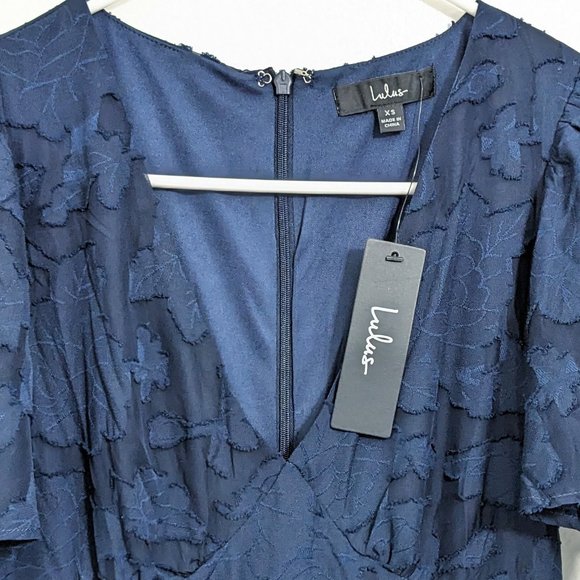 Lulus Navy Blue Floral Burnout Flutter Sleeve Jumpsuit - Picture 3 of 5